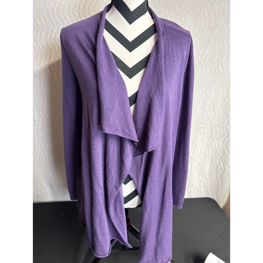 Eileen Fisher Petite Purple 100% Merino Wool Draped Waterfall Cardigan PL